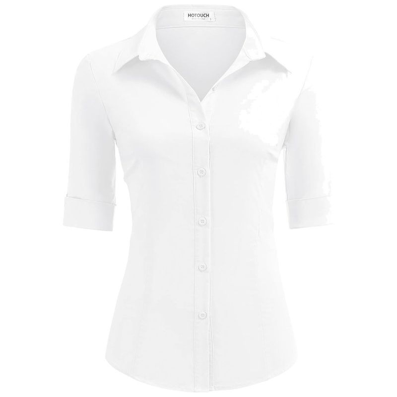 camisa feminina hotouch tamanho g manga 3/4 com botões slim branco a-mbi