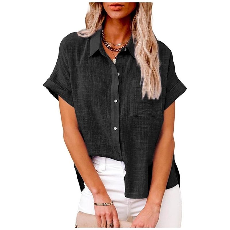 camisa gesoja tamanho xg linho manga curta com botões preto a-mbi