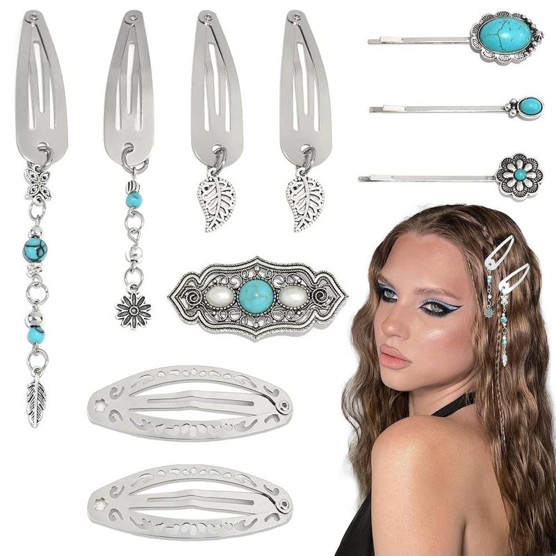 kit de fivela para cabelo yaeism y2k 10 peças turquesa/prata a-mbi