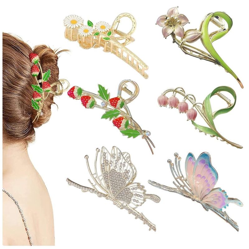 kit de fivela para cabelo cysincos borboleta/flor 6 peças colorido a-mbi