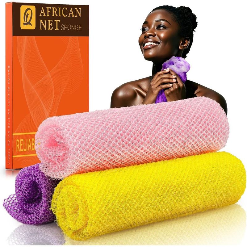 esponja de banho ujfqbh esfoliante africana 3 peças rosa/amarelo/roxo a-mbi