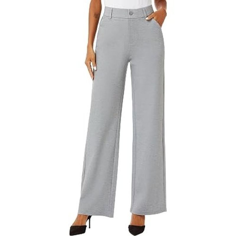 calça feminina ichosy tamanho 50 cintura alta reta com bolsos cinza a-mbi