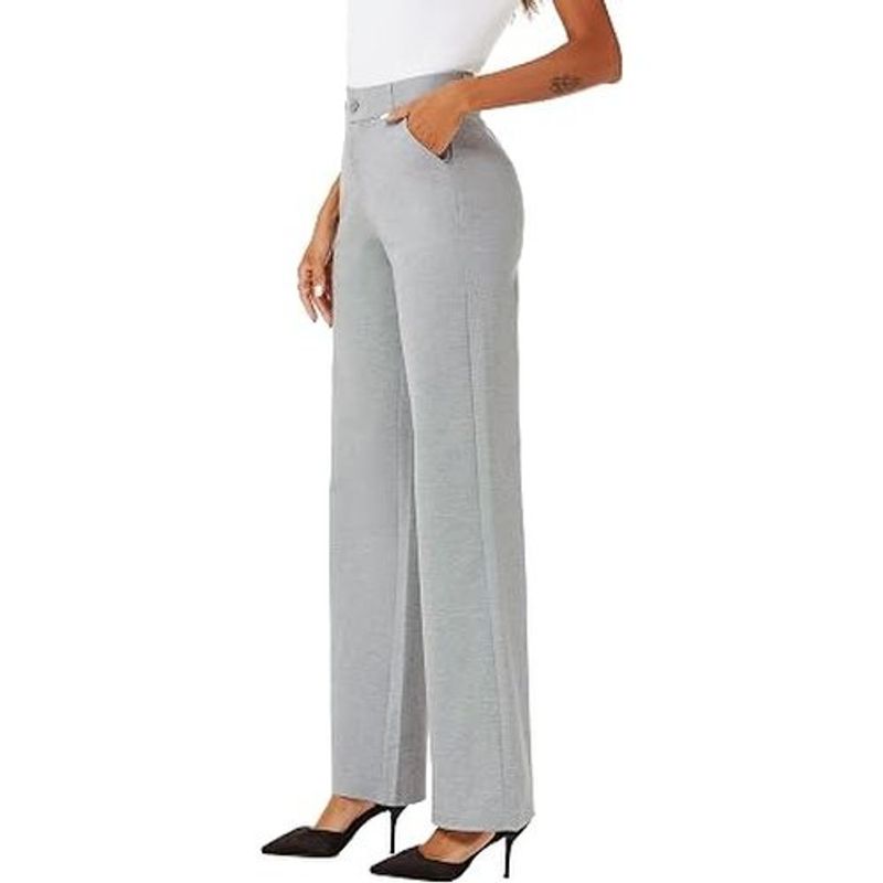 calça feminina ichosy tamanho 50 cintura alta reta com bolsos cinza a-mbi