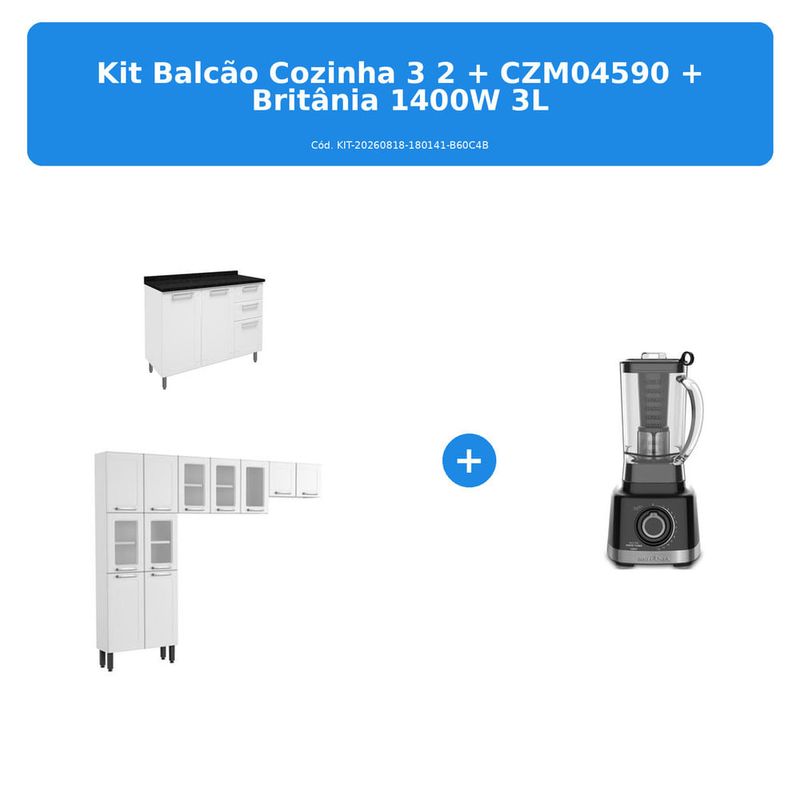 kit armário e balcão de cozinha bertolini + liquidificador britânia 1400w blq1300p