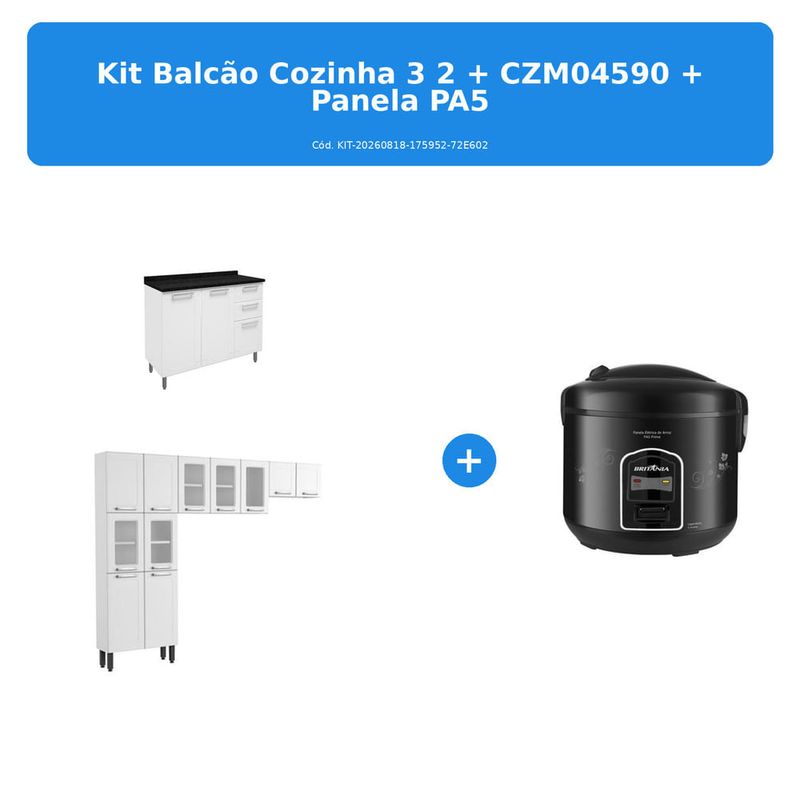 kit armário e balcão de cozinha bertolini + panela de arroz elétrica britânia pa5