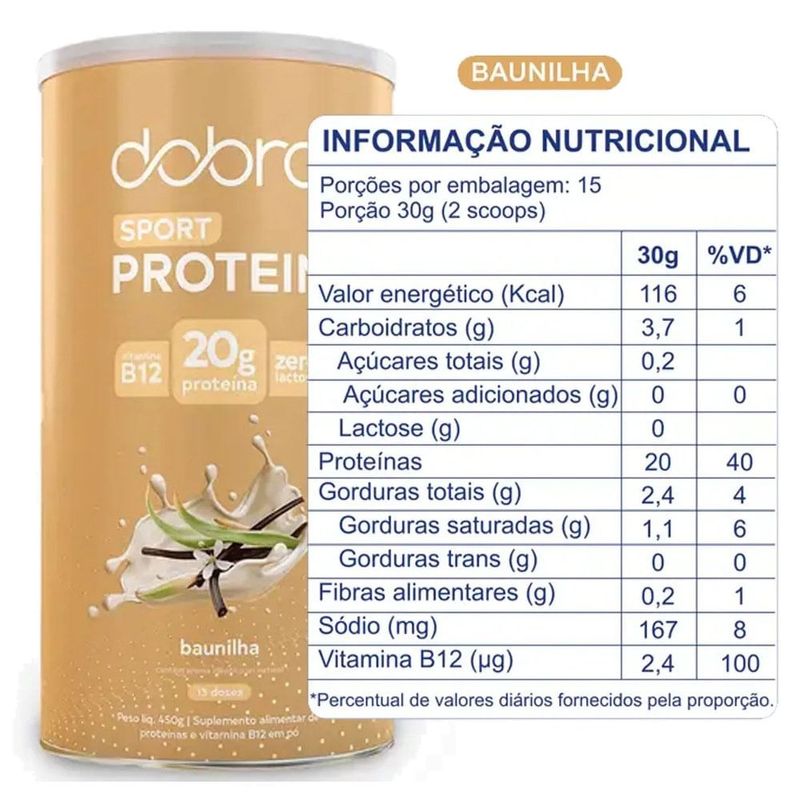 sport protein dobro proteína vegetal em pó sabor baunilha 450g