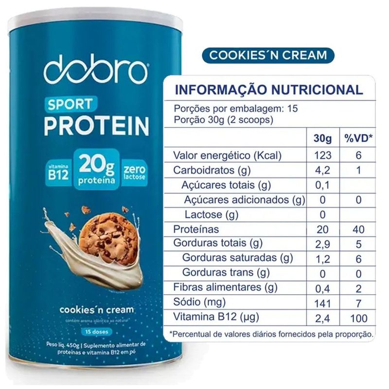 sport protein dobro proteína vegetal em pó sabor cookies n cream 450g
