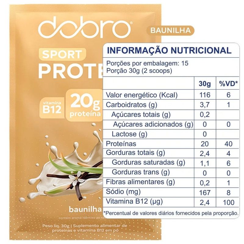 sport protein dobro proteína vegetal em pó sabor baunilha sachê 450g
