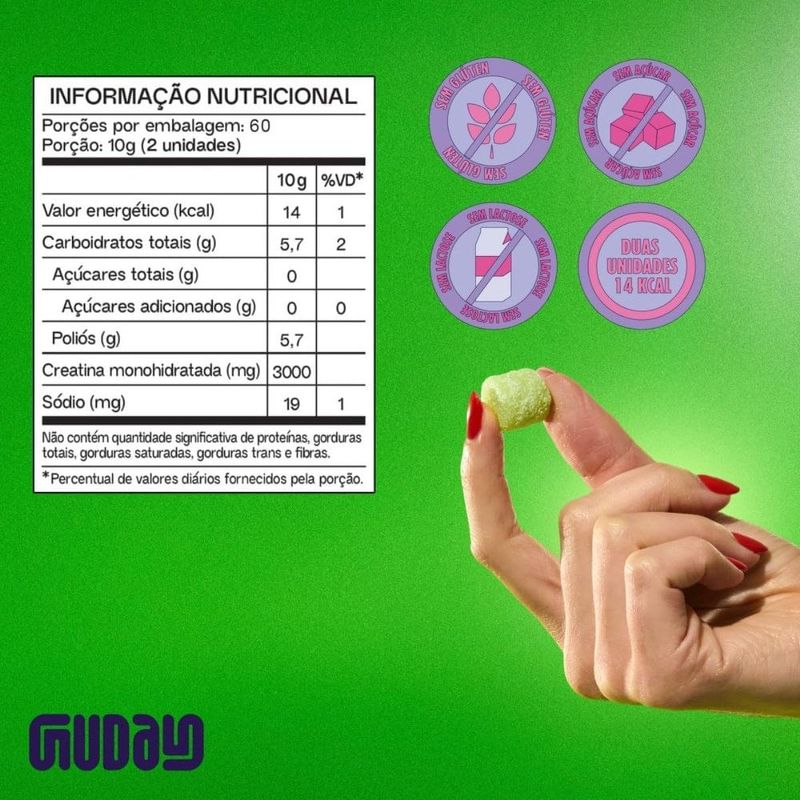 creatina em gummies sabor limão guday 60 gomas