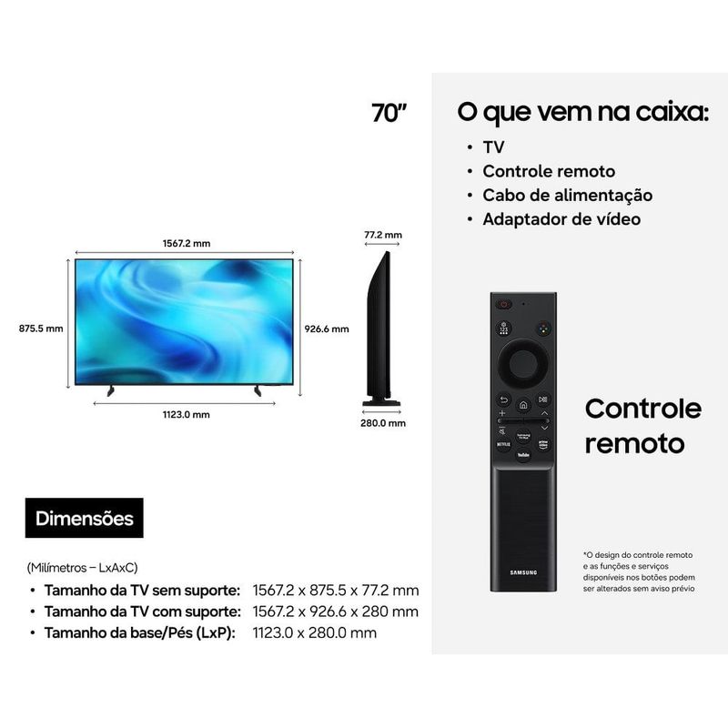 smart tv 4k 70" uhd samsung crystal un70u8000hgxzd