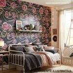 papel de parede roses s/m preto e rosa 50x1000cm (mp)