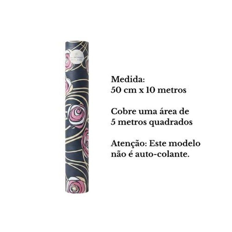 papel de parede roses s/m preto e rosa 50x1000cm (mp)