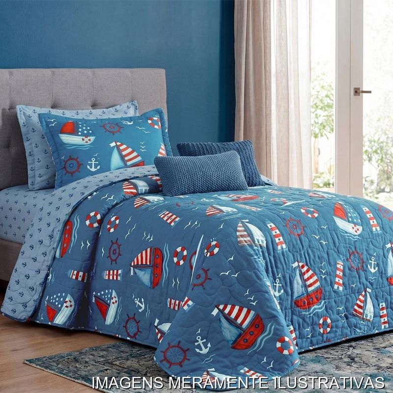 kit cobre-leito solteiro appel kids barquinhos 160x220cm (mp)