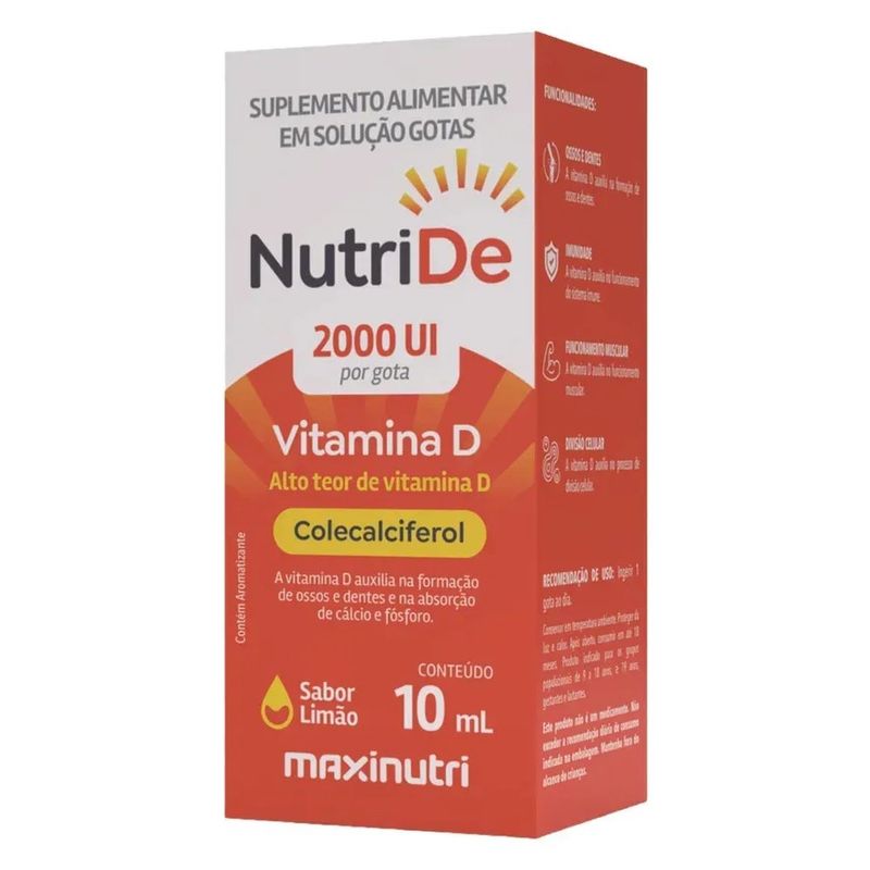 nutride vitamina d 2.000ui 10ml gotas sabor limão maxinutri