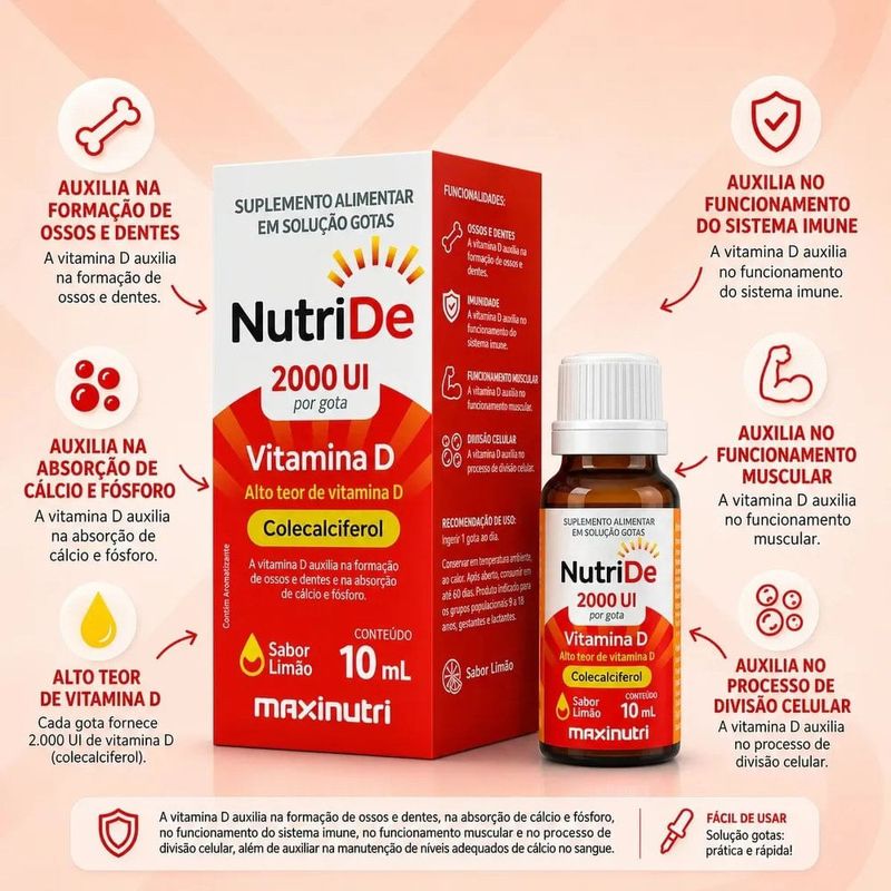 nutride vitamina d 2.000ui 10ml gotas sabor limão maxinutri