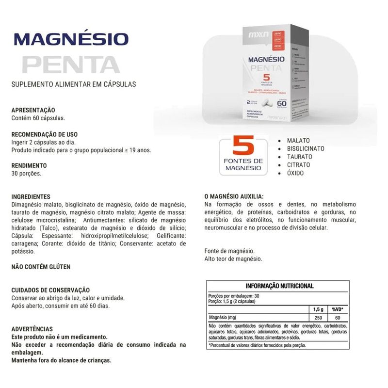 magnésio penta 60 cápsulas maxinutri