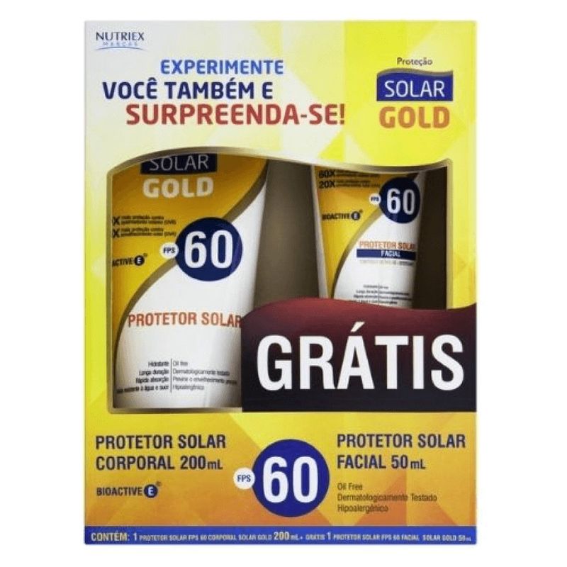 kit protetor solar gold fps60 corpo 200ml + facial 50ml