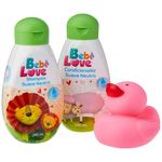 kit bebe love suave e neutro shampoo 240ml + condicionador 220ml + 1 pato de borracha rosa