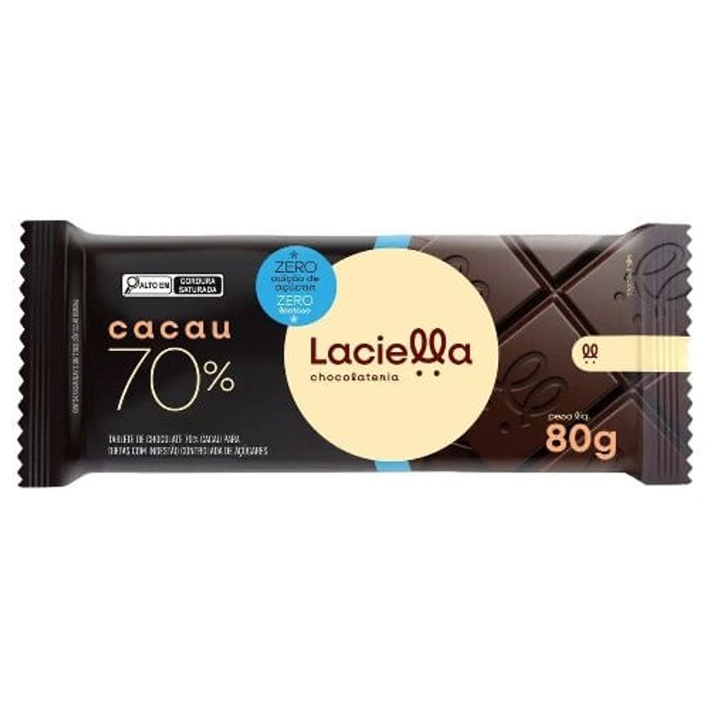 chocolate 70% cacau laciella zero lactose 80g