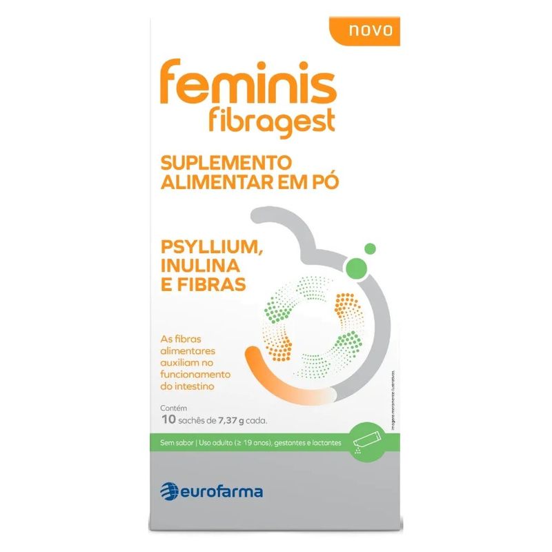 feminis fibragest suplemento alimentar em pó psyllium insulina e fibras 10 sachês de 7,37g cada eurofarma
