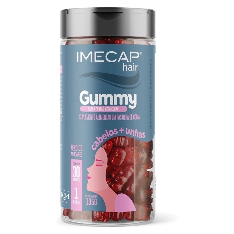 imecap hair gummy 30 gomas sabor frutas vermelhas fqm