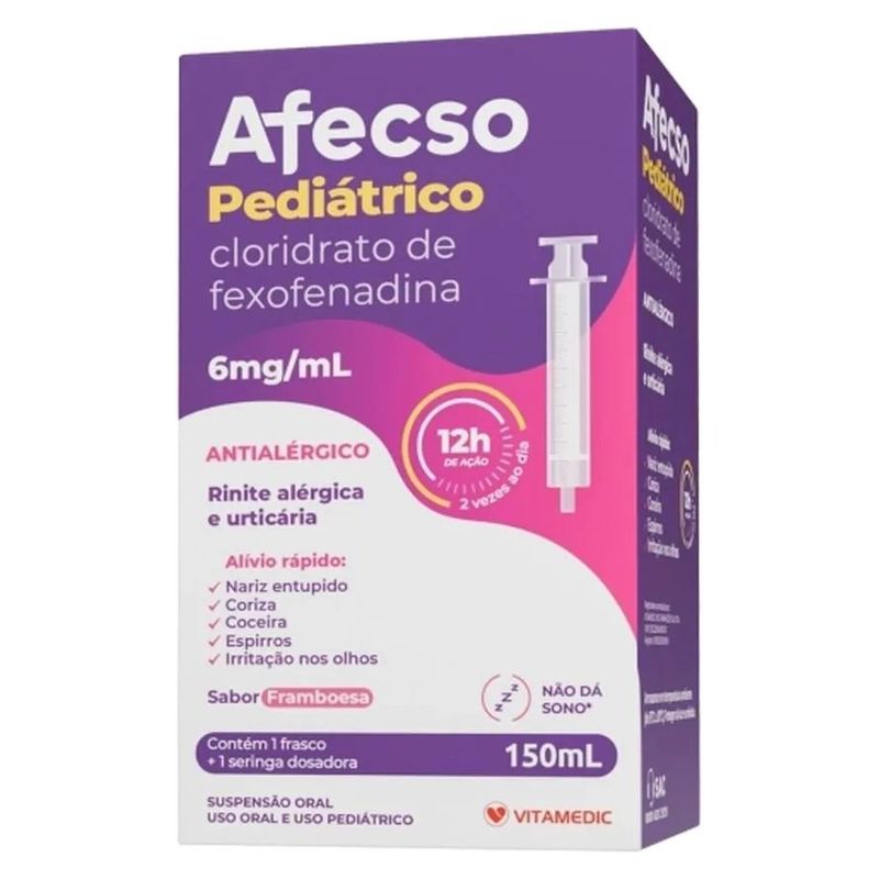 afecso cloridrato de fexofenadina 6mg/ml 150ml suspensão oral sabor framboesa vitamedic