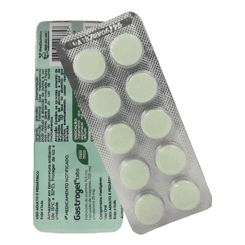 gastrogel hidróxido de alumínio + hidróxido de magnésio + simeticona sabor menta 10 comprimidos mastigáveis medquímica