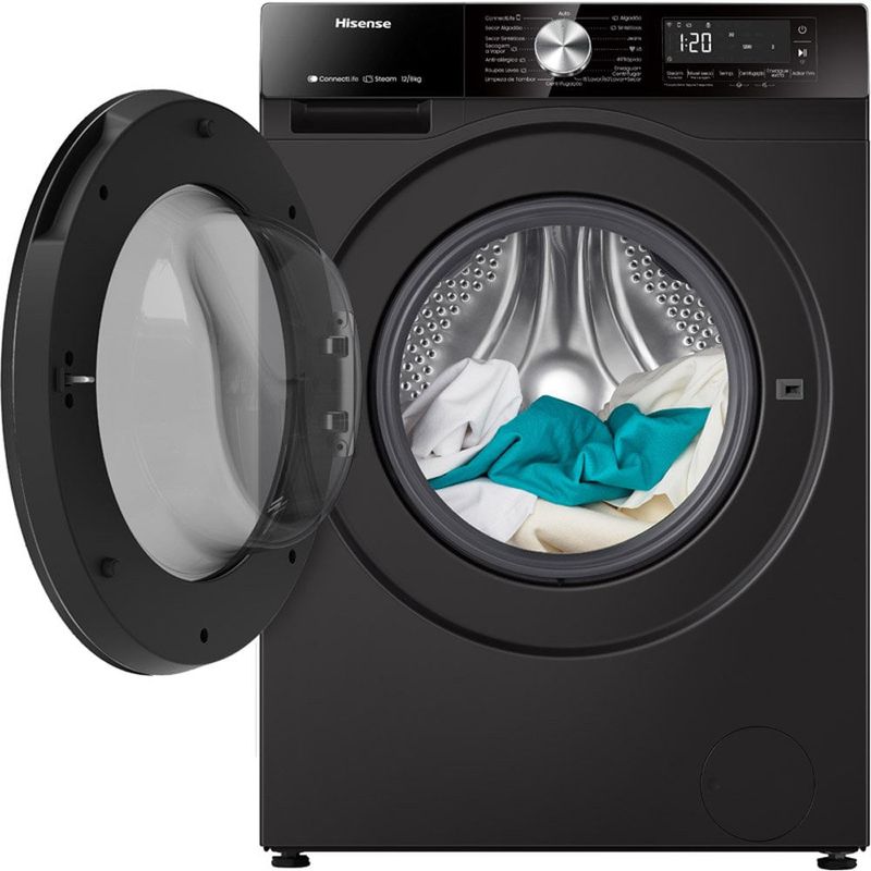 lava e seca hisense lavagem 12kg e secagem 8kg 3s preto wd3s1243bb1 (id)