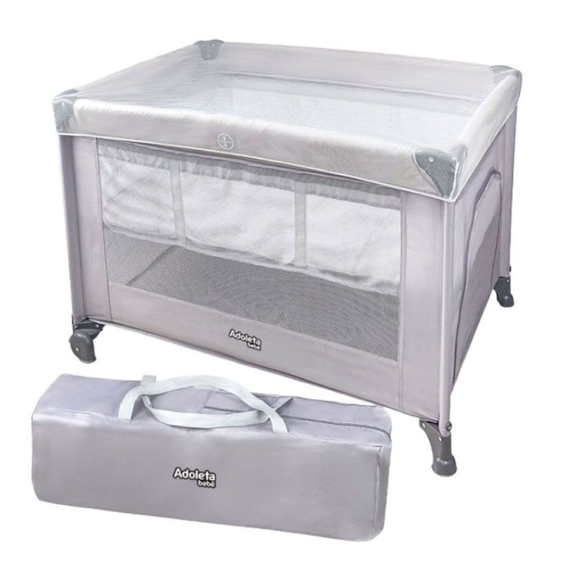 berço portátil com mosquiteiro adoleta duas alturas 0-15kg cinza (mp)