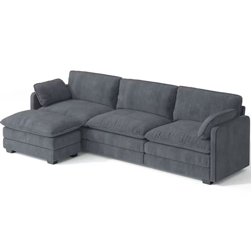 estofado 3 lugares com chaise formato l 2,79m lofka cinza w-bi