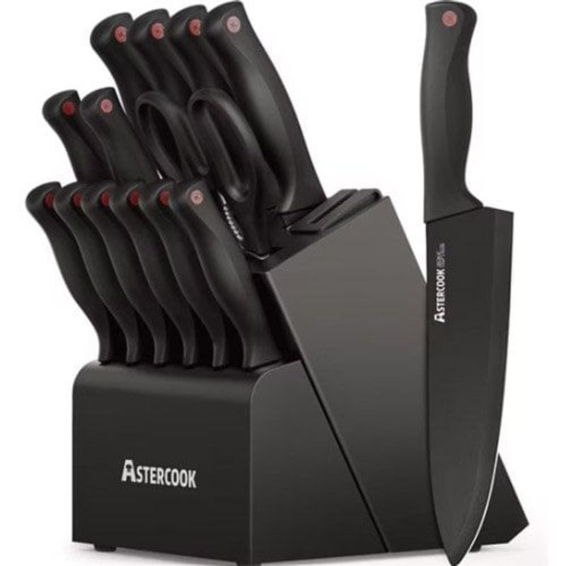 jogo de facas 15 peças aço inoxidável atercook preto w-bi