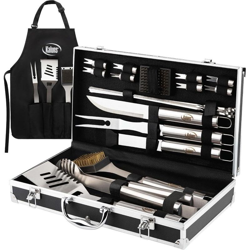 kit de acessórios para churrasco 21 peças kaluns inox/preto a-bi