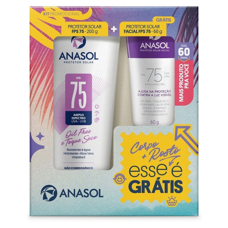 kit protetor solar anasol fps75 corporal 200g + protetor solar facial fps75 60g