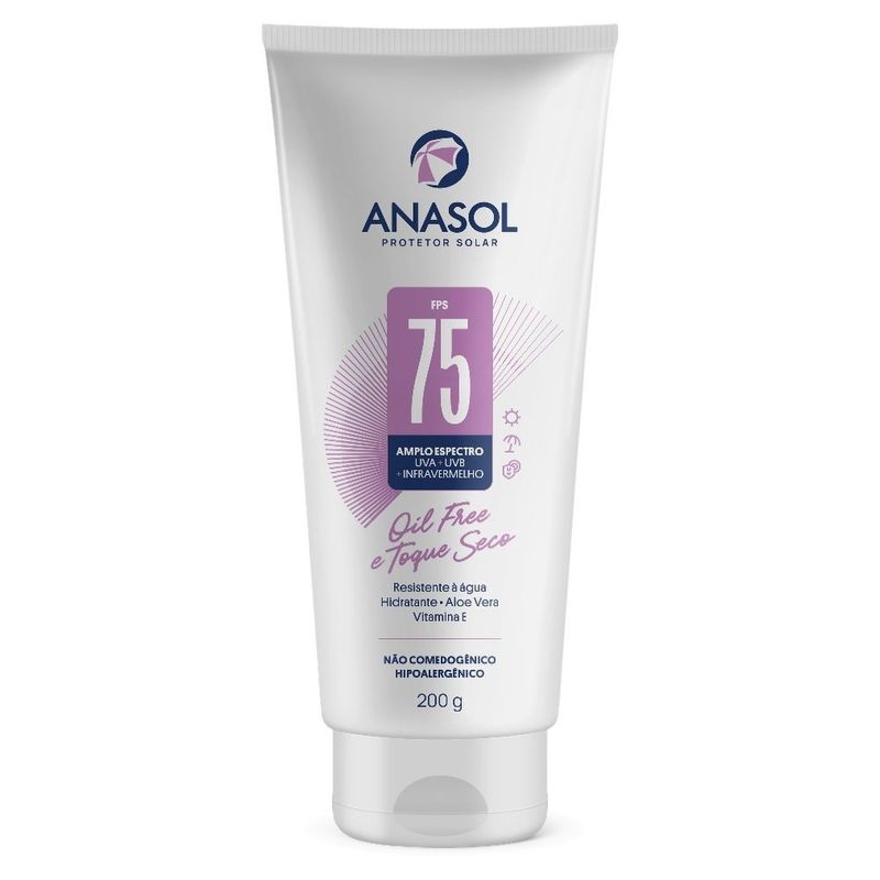 protetor solar corporal anasol oil free e toque seco fps75 200g