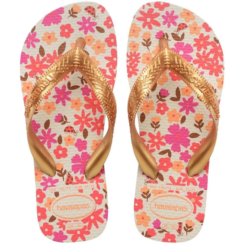 sandália havaianas kids flores bege dourado 23-24
