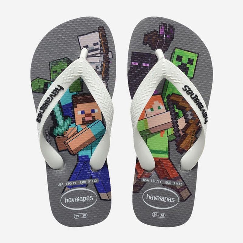 sandália havaianas kids minecraft cinza aço branco 41-42