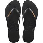sandália havaianas slim logo metallic dark 33-34