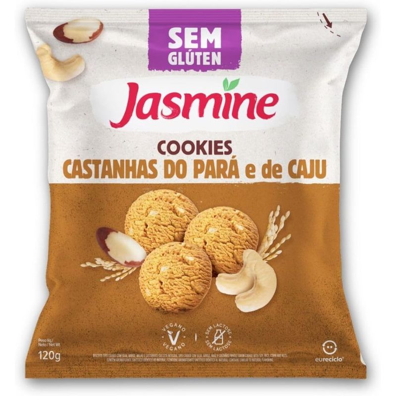 cookies integral jasmine castanha do pará e de cajú sem glúten 120g