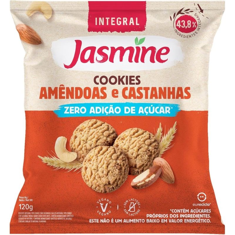 cookies integral jasmine amêndoas e castanhas zero açúcar 120g