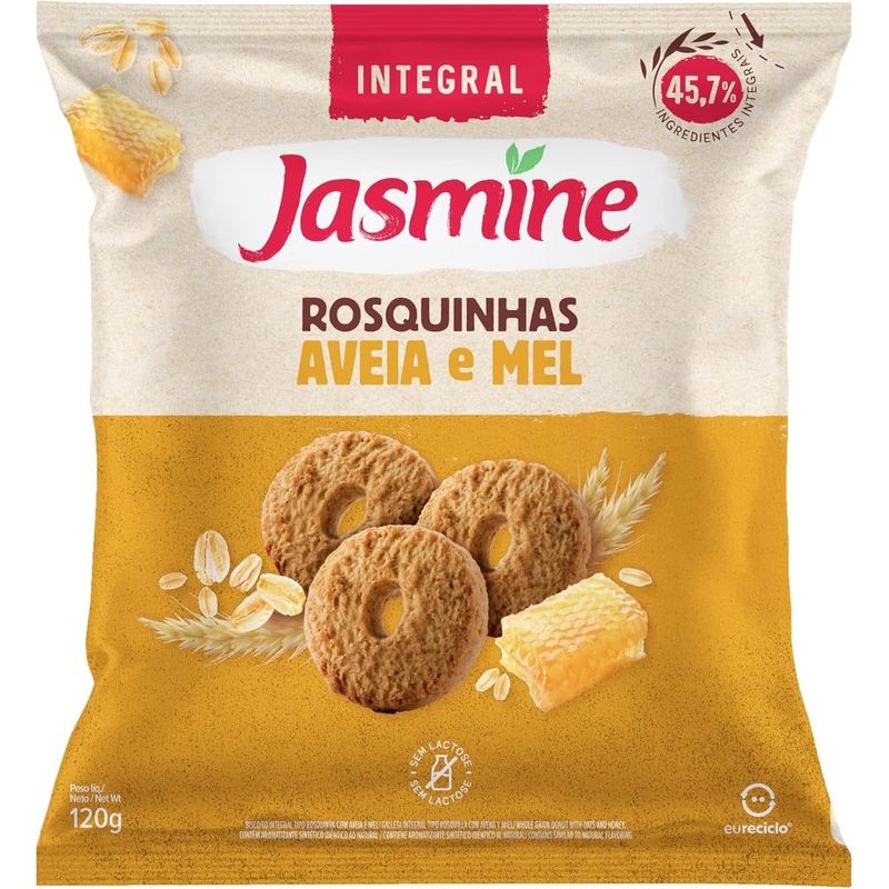 rosquinha integral jasmine aveia e mel 120g