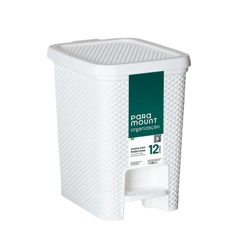 lixeira paramount linea com pedal 12l branco 2002 (mp)