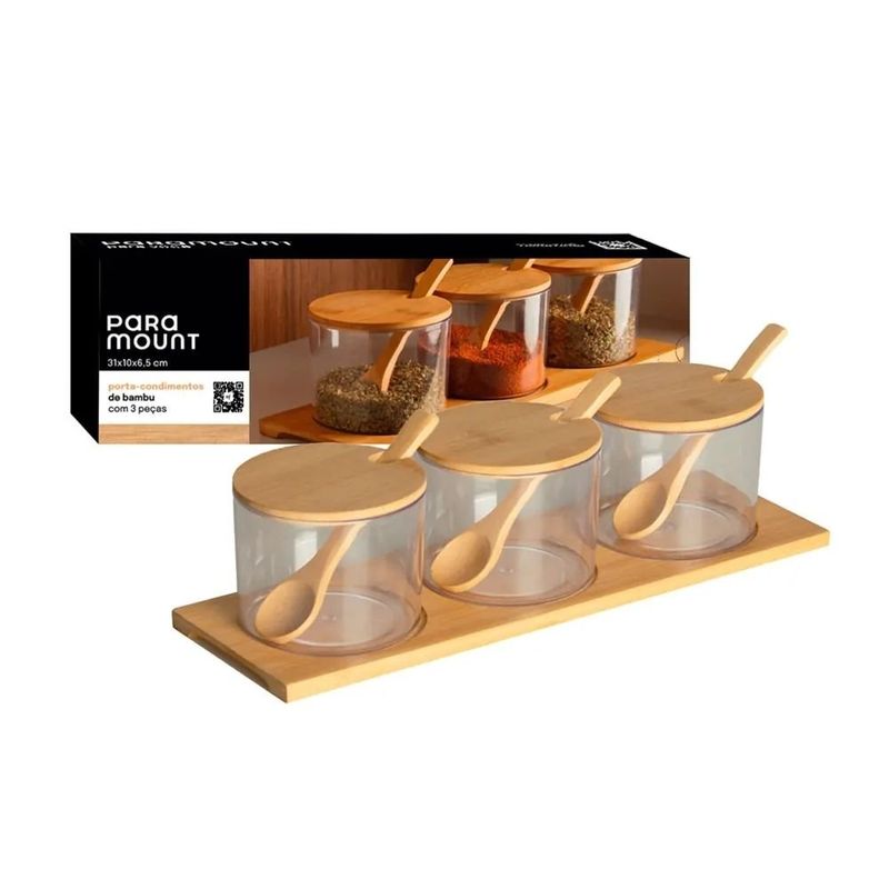 kit porta condimentos paramount 3 peças bambu quadrado 31x10cm 2657 (mp)
