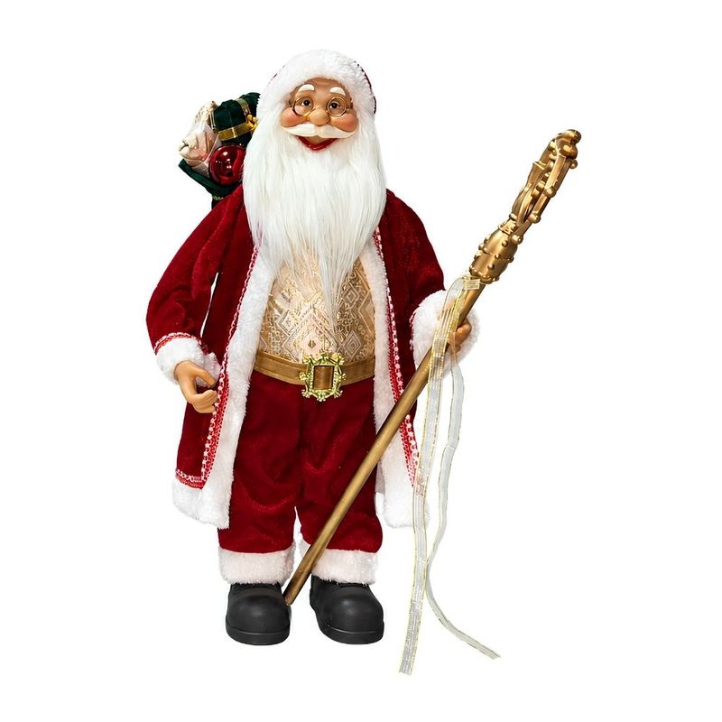 papai noel cromus em pé com cajado 60cm vermelho e branco (mp)