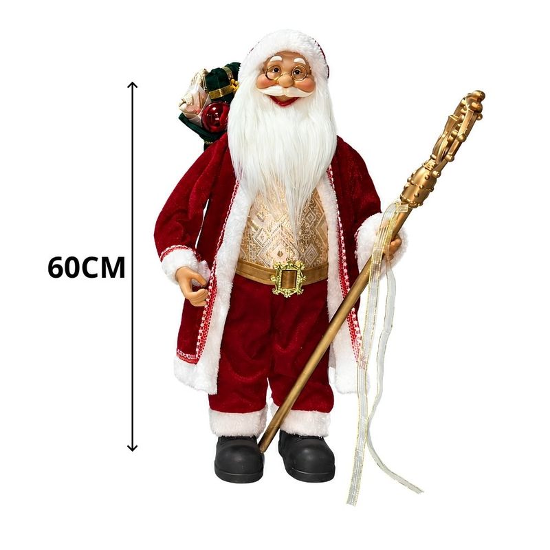 papai noel cromus em pé com cajado 60cm vermelho e branco (mp)