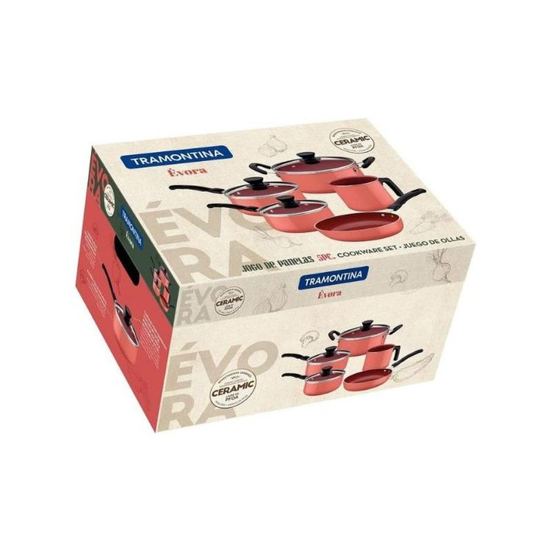 jogo de panelas 5 peças tramontina evora coral (mp)