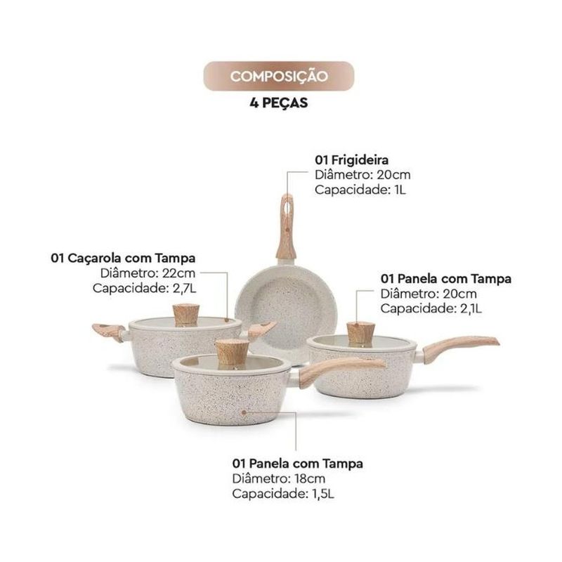 jogo de panelas 4 peças brinox indução ceramic life sirius vanilla bege (mp)
