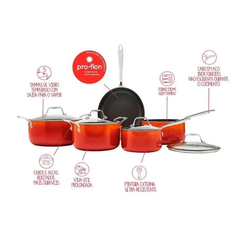 jogo de panelas 5 peças brinox vittrea laranja (mp)