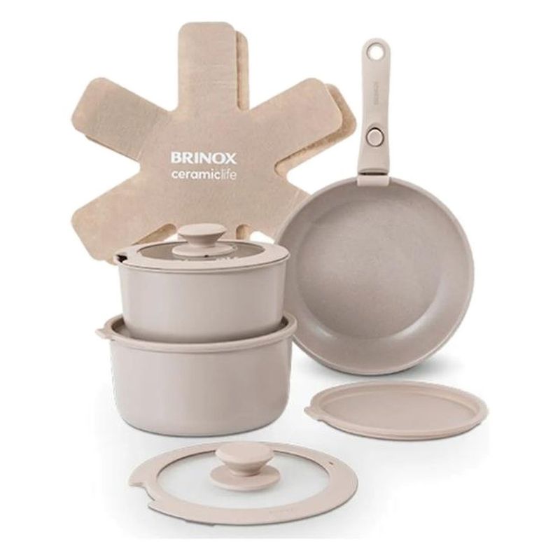 jogo de panelas 10 peças brinox ceramic life fit areia (mp)