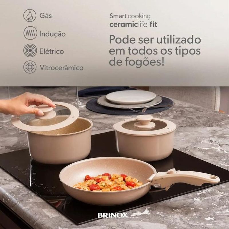 jogo de panelas 10 peças brinox ceramic life fit areia (mp)