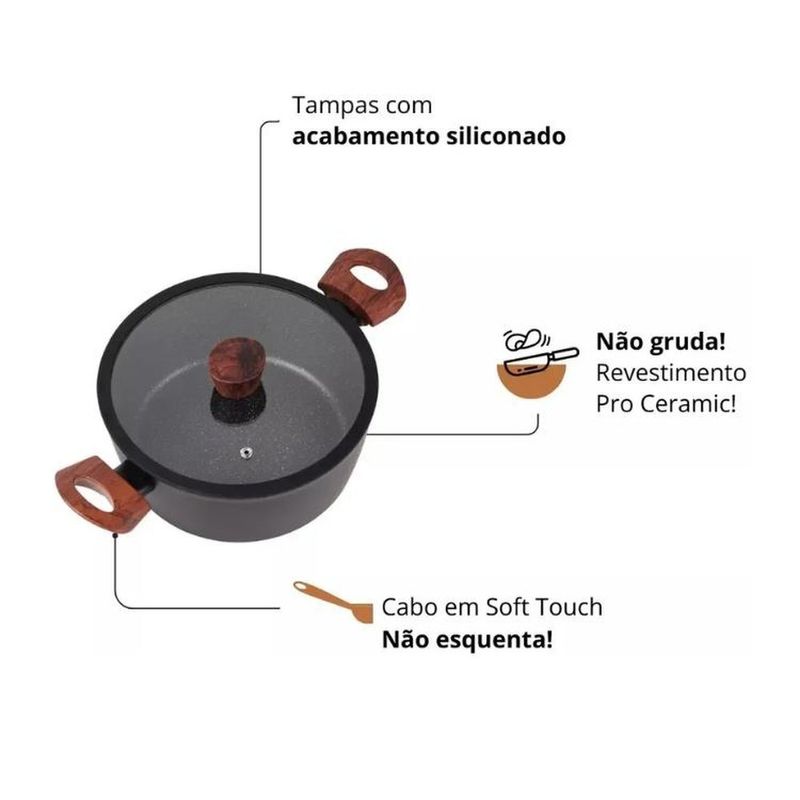 jogo de panelas 6 peças brinox indução ceramic life sirius preto (mp)
